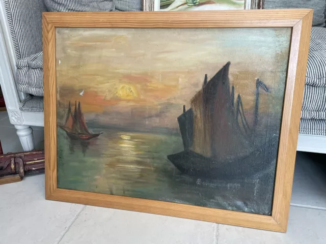 Tableau peinture marine Bretagne bateau mer encadré