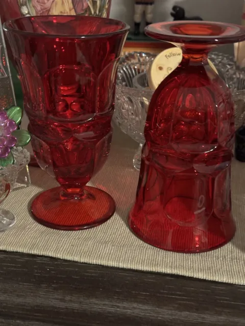 Vintage Fostoria Argus Ruby Red Tea Glasses Goblets Henry Ford Museum Lot Of 2