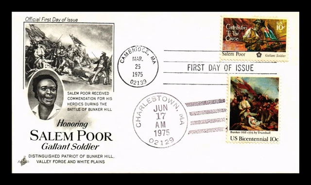 Dr Jim Stamps Us Cover Salem Poor Battle Of Bunker Hill Fdc Combo Dual Cancel