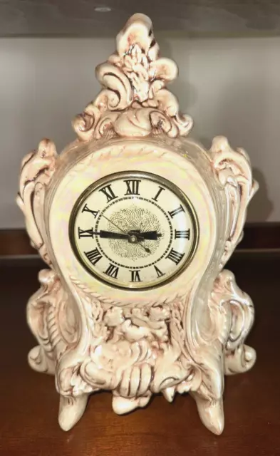 Vintage Clock Porcelain Lanshire Movement Shelf Mantel Victorian Electric Works