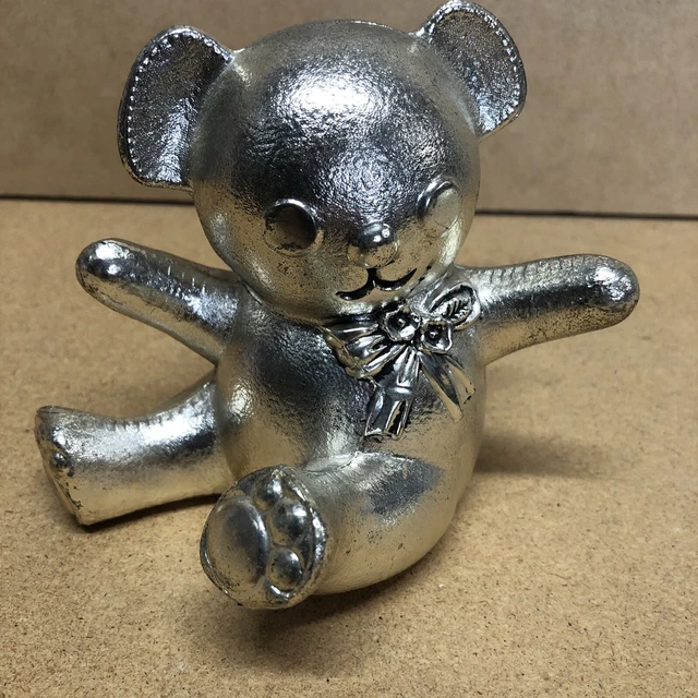 vintage silver plate teddy bear coin bank
