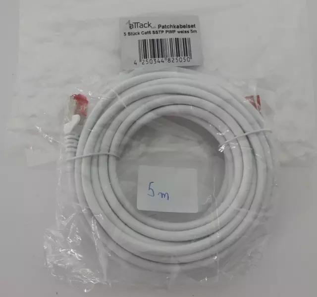 5 x 5m CAT6a Netzwerkkabel Patchkabel Ethernet Kabel DSL LAN Netzwerk Kabel weiß