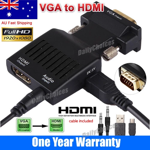 VGA to HDMI Male to Female Video Adapter Cable Converter with Audio HD 1080P