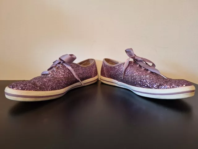 Kate Spade Womens Keds Sneaker Shoes Purple Glitter With Satin Laces SIZE 7.5