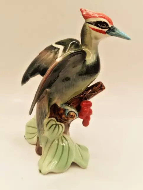 Unmarked Ceramic/Porcelain Woodpecker Figurine on Stump #3783