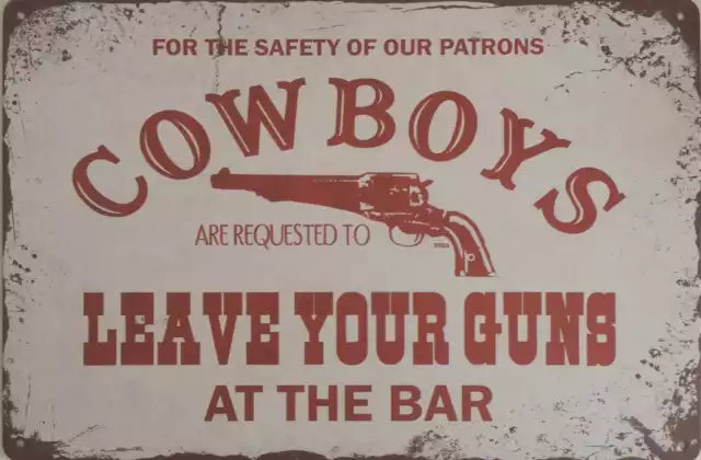 Targa cowboys leave your guns stampa metallo vintage retrò pub bar poster arredo