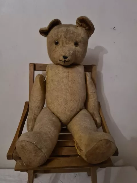 Antic teddy bear,  ours en peluche Yeux Verre , Paille, ancien ( steiff ?)