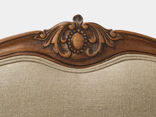 French Louis XV Style Solid Timber Frame Queen Size Bed Head & Linen Upholstered 2