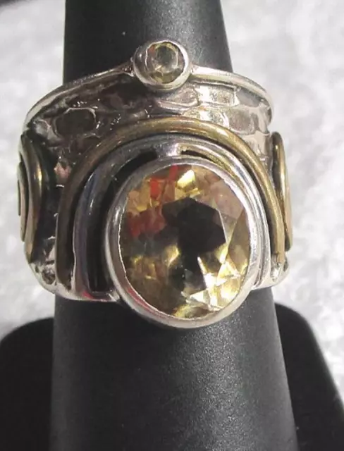 Gorgeous large yellow Citrine Ring size 7 sterling and gold tone detailing