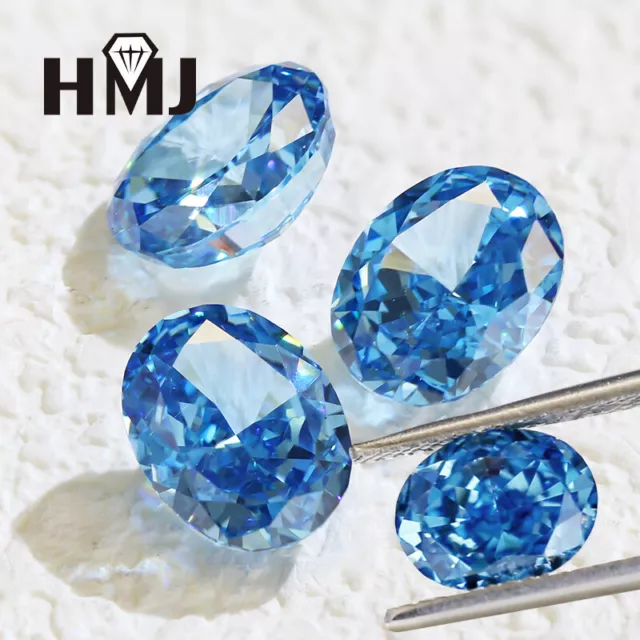 Oval Cut CZ Stone Blue Diamond 5A Crushed Ice Cut Cubic Zirconia AAAAA Gemstone