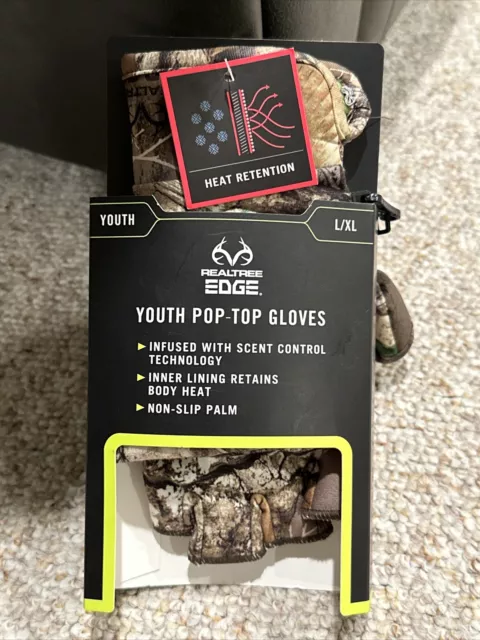 Realtree Edge Youth Pop-Top Gloves Size L/XL. New with Tags! Free Shipping!!
