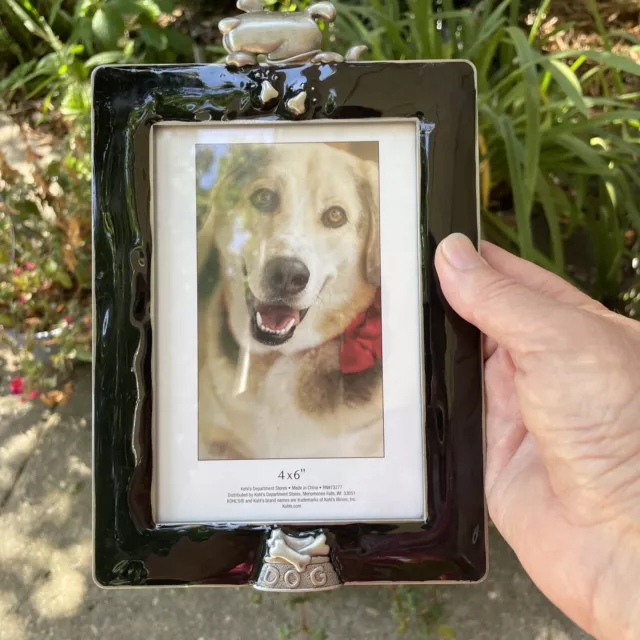 Black & Pewter Dog Picture Frame,free standing 4x6 new