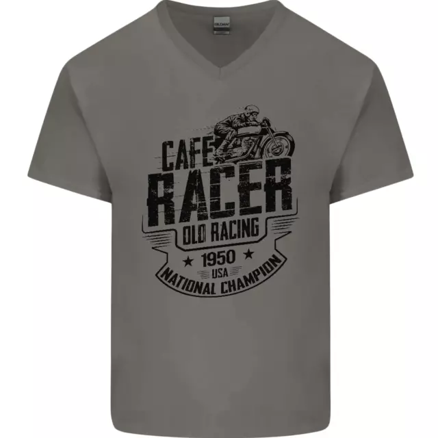 Cafe Racer Vecchio Moto da Corsa Biker Uomo Scollo A V Cotone T-Shirt