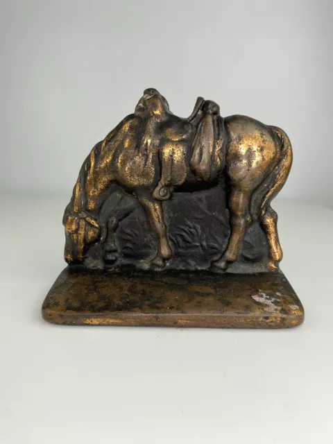 Vintage Single Grazing Horse Metal Bookend Copper Colored Heavy