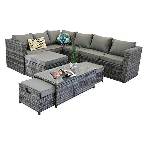 YAKOE VANCOUVER 9 Seater Grey Garden Set Waterproof PE Rattan