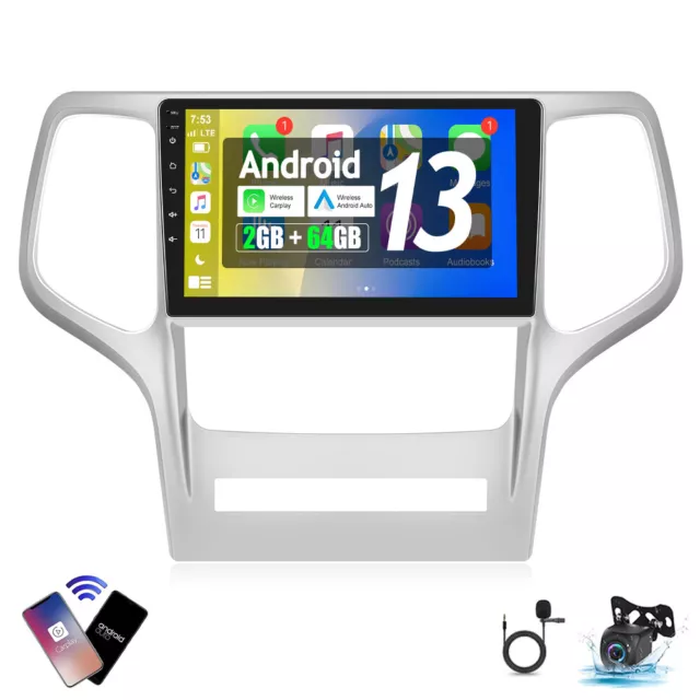 2+64G Android 13 Car Radio Stereo Carplay For Jeep Grand Cherokee 2008-2013 Cam