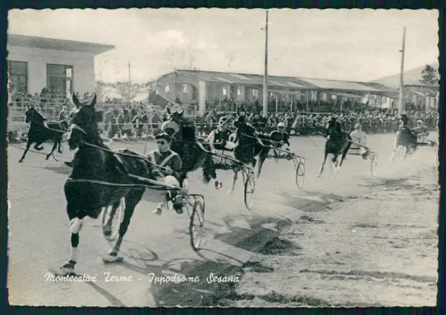 Pistoia Montecatini Terme Ippodromo Sesana Trotto PIEGA FG cartolina MZ5442