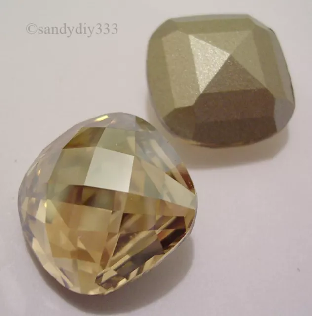 2x SWAROVSKI 4461 GOLDEN SHAODOW 16mm SQUARE CABOCHON CRYSTAL STONE (Foiled)