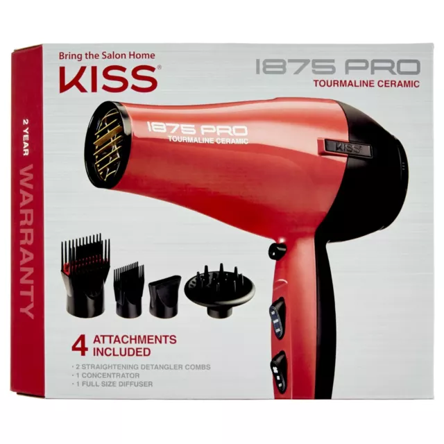 KISS Red Tourmaline Ceramic Hair Dryer with 4 Additional Styling Attachments, 18