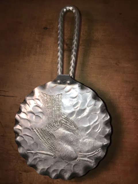 Vintage N. S. Co. Aluminum Silent Butler Hand-Hammered Bird 6” W x 11-1/2”L