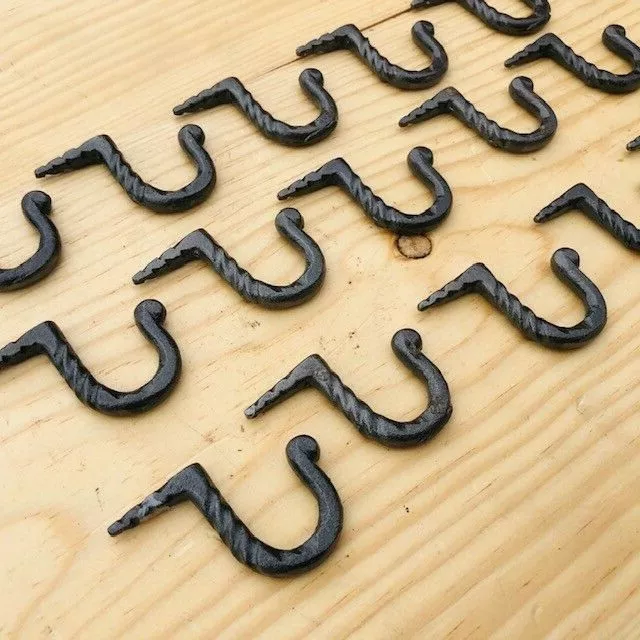 15 Hand Forged Nail In Hooks Medieval Primitive Glazed Iron Hammer Mug Key Small