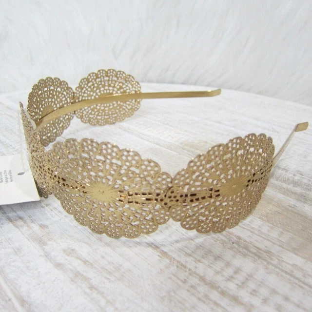 Riviera Gold Metal Laser Cut Ovals Headband New!