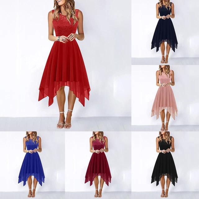Vestito Donna Gonna Abito da Sera Pizzo Donna Festa Matrimonio Estate Chiffon