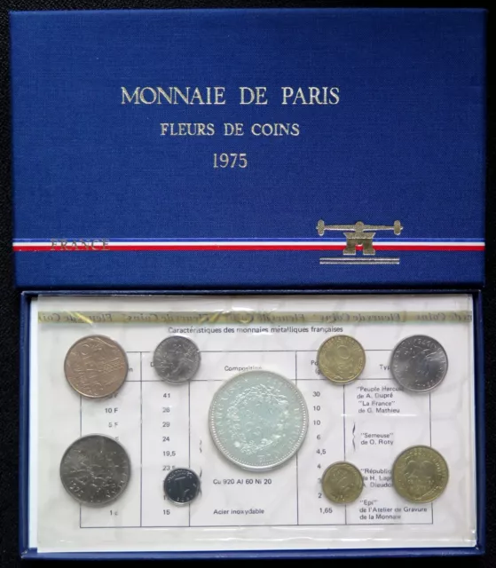 F5000.19 - COFFRET FLEURS DE COINS - FRANCS - 1975 -1 centime REBORD à 50 francs