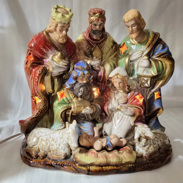 NATIVITY Scene Christmas Illuminated Light Table Decor Joseph Mary Jesus Kings