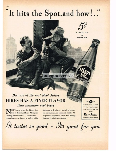 1937 HIRES ROOT BEER High Steel Workers Relaxing Vintage Ad