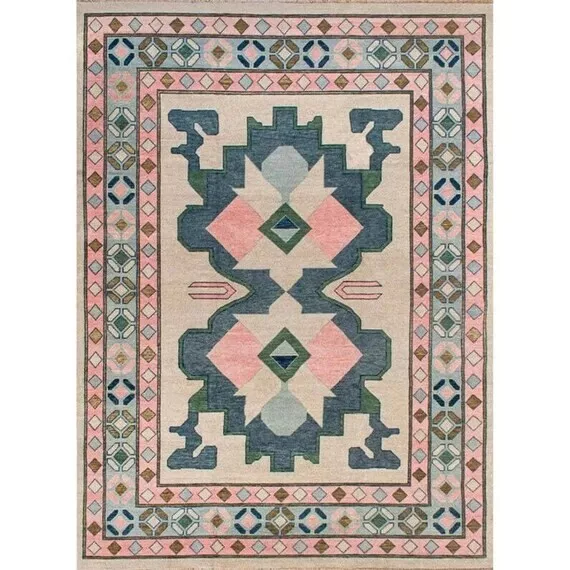 Oushak Hand Knotted Area Rug Wool & Cotton Multicolor Turkish Carpet Living Room