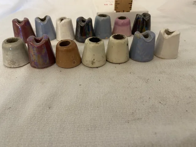 Lot of 12 Antique/Vintage  Ceramic Insulators Small-Assorted Colors-Blue White