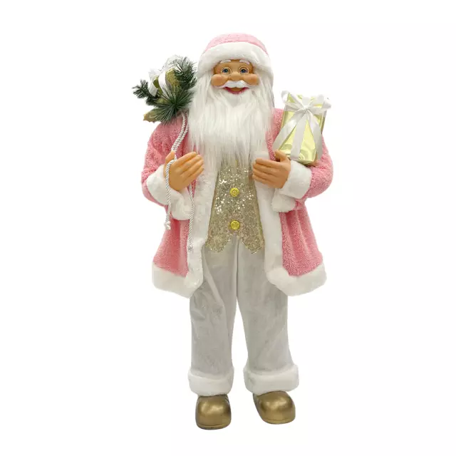 Babbo Natale 90H cm Abito Rosa e Bianco 144284 con Mini Lucciole e Suoni