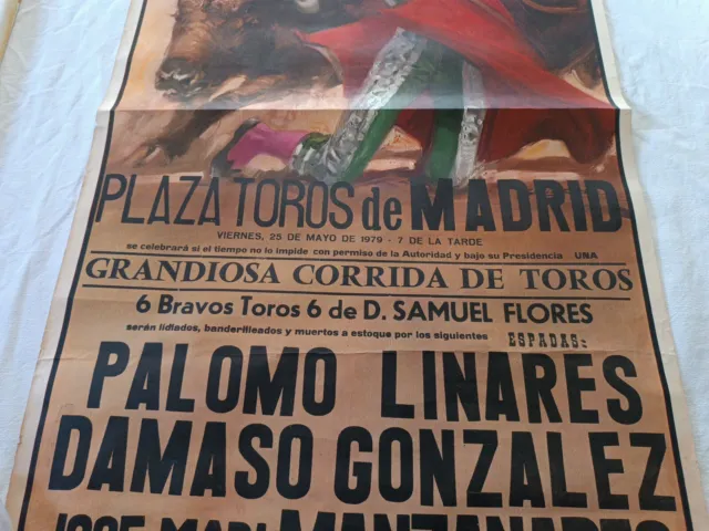 Affiche Originale De Corrida Madrid Linares Gonzalez Taureau Toros Matador 1974 3