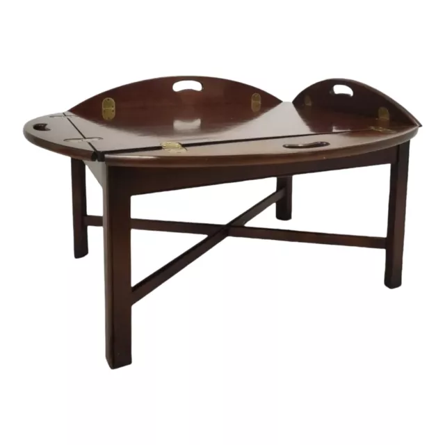 Lane Solid Cherry Butler Coffee Table Tray Top Drop Leaf Chinoiserie Chippendale