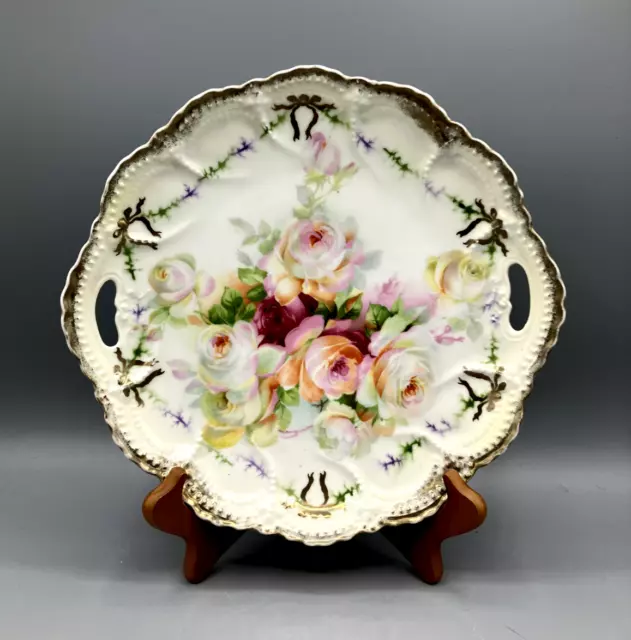 Antique Lehnmann & Sohn Leuchtenburg Germany Porcelain Serving Plate Roses