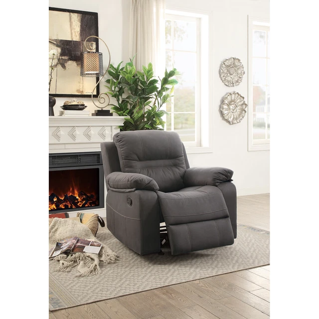 Leatherette Rocker Recliner In Gray- Saltoro Sherpi