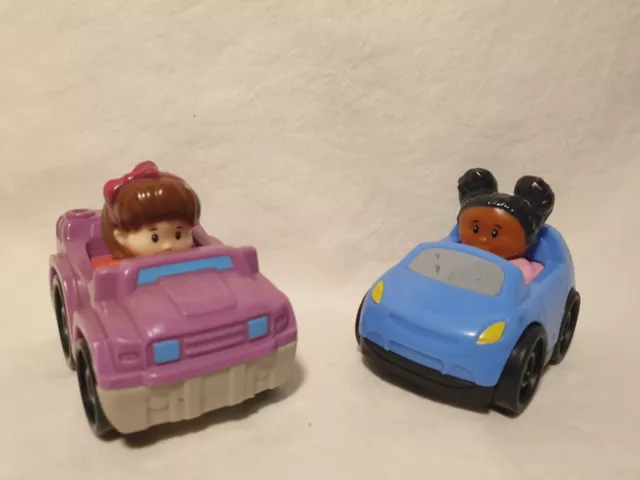 2 X Fisher Price Little People WHEELIES 2013 Cars Toy Girls Kawaii Car Mattel