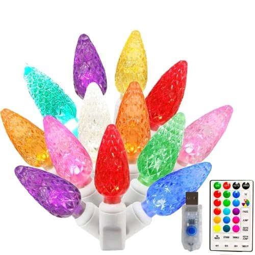 Color Changing C6 Christmas Lights,16ft 50 LED Strawberry String Lights USB