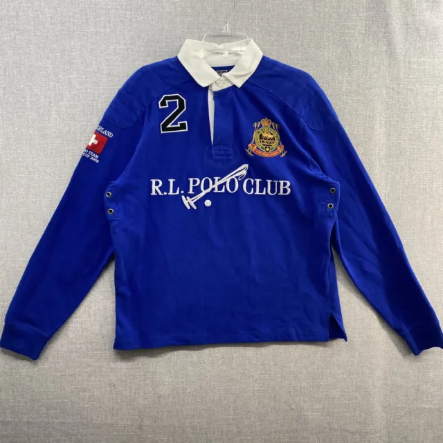 VINTAGE Polo Ralph Lauren Polo Shirt Mens Large Blue MERCER CLUB Big Pony Rugby