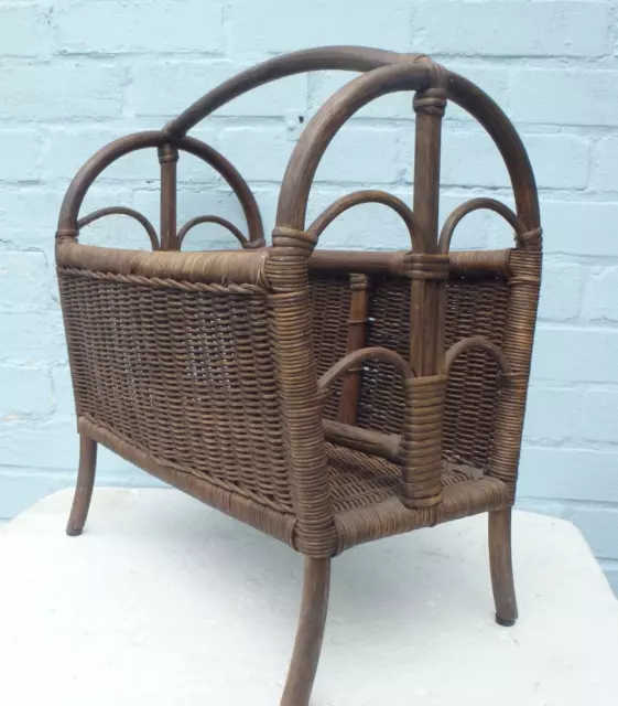 Wicker Cane Rattan Magazine Rack Dark Brown Cottage Vintage Conservatory Piece