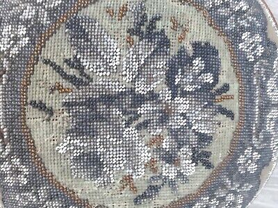 Antique victorian ornate Beaded Embroidered Low Foot stool cottage country home 2