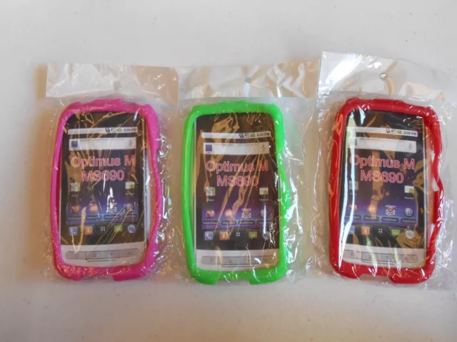 (LOT OF 3) NEW Silicone SOFT Case  GREEN RED and HOT PINK for LG Optimus M MS690