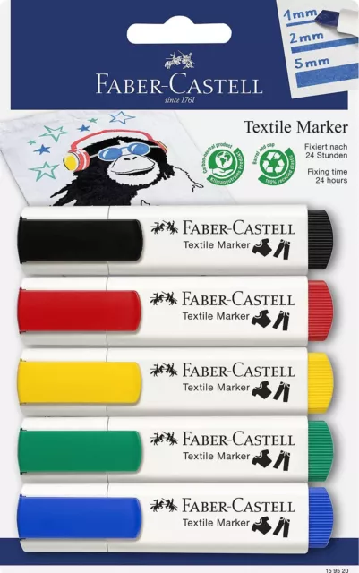 5 FABER-CASTELL Standard Textilmarker farbsortiert ACC NEU