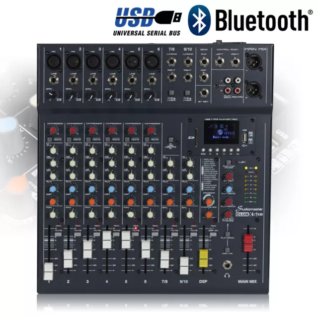 Studiomaster Club XS10 10 Channel PA Mixer with Bluetooth & USB