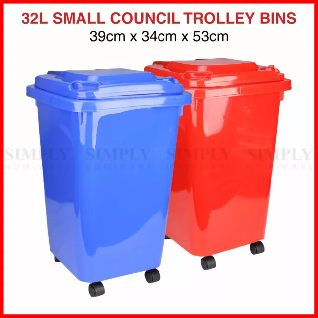 32L Mini Wheelie Bins Storage Bin Rubbish Trash Trolley Lid Wheels Dustbin Can