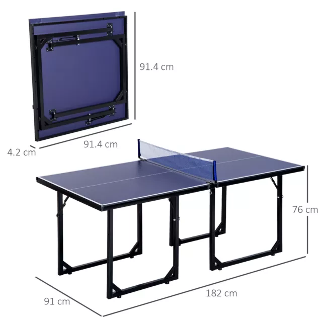 Tennistisch Tischtennis Aufbewahrung faltbar Mini mit Netz Stahl 183cm innen, blau 2