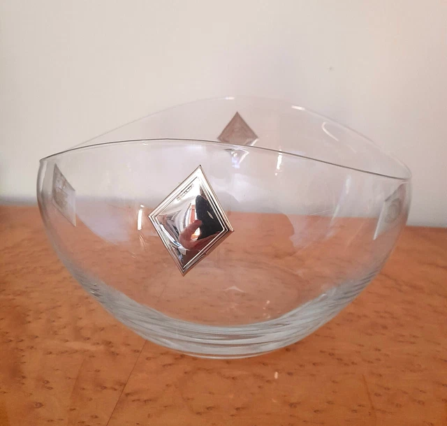 Ciotola In Vetro Con Placche Argento Vintage
