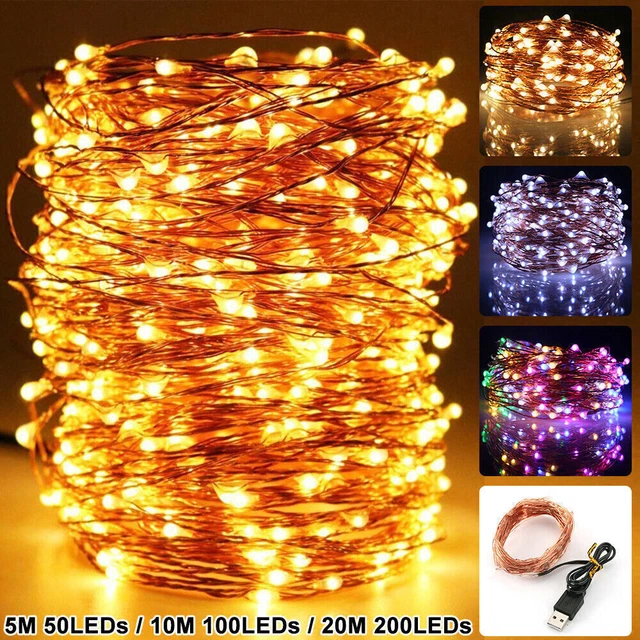 50/100/200 LED DIY Plug In Micro Copper Wire Fairy String Lights Party Decor USB