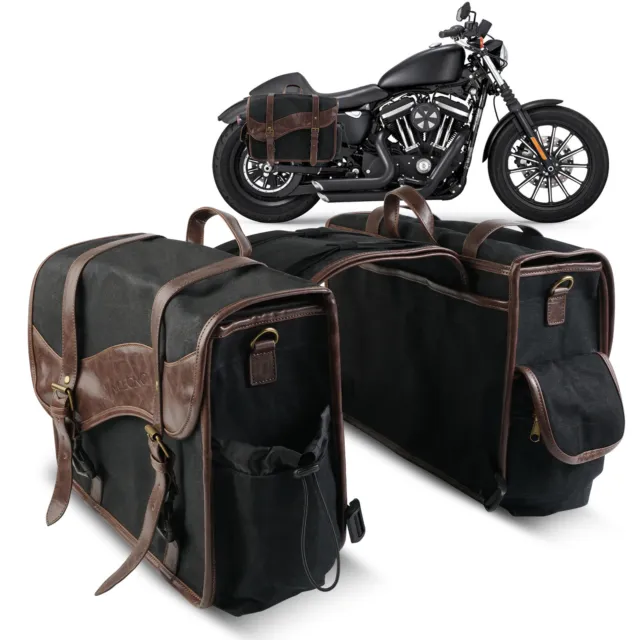 NICECNC Motorrad Satteltaschen Gepäck Taschen Leinwand Leder Packtaschen Schwarz